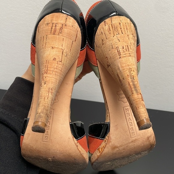 Steven by Steve Madden Peep Open Toe Heels Vybe Cork Leather Multicolor 7.5 - Picture 9 of 12
